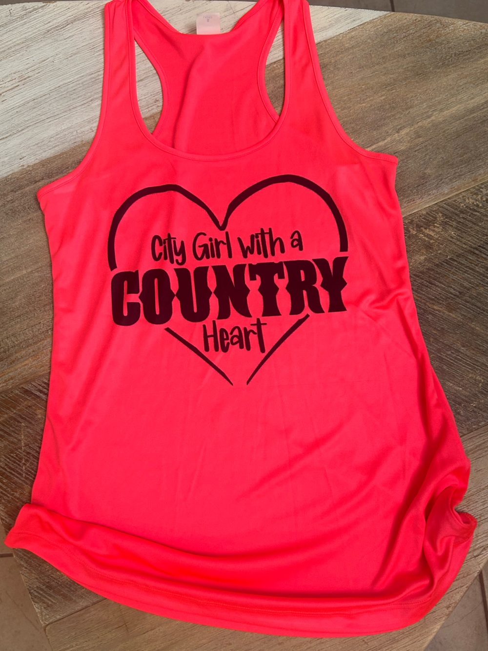 Sport-Tek Neon Pink Racerback Tank with Black "Country Heart" Graphic